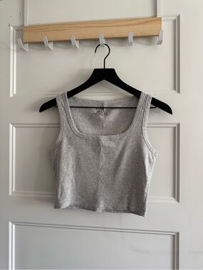 Jockey Gray Ribbed Square-Neck Crop Tank